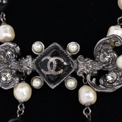 Pearl Bead Enamel CC Baroque Long Necklace