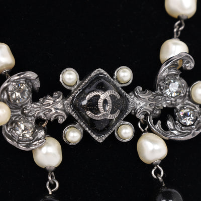 Pearl Bead Enamel CC Baroque Long Necklace