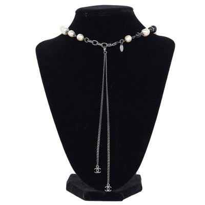 Pearl Bead Enamel CC Baroque Long Necklace