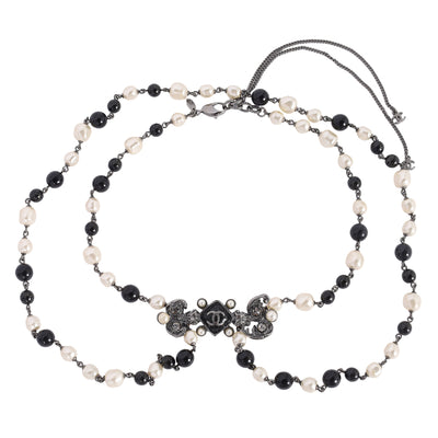 Pearl Bead Enamel CC Baroque Long Necklace