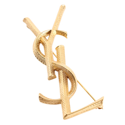 Goldtone YSL Logo Brooch