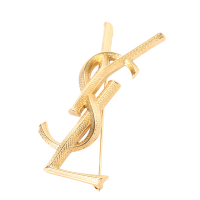 Goldtone YSL Logo Brooch