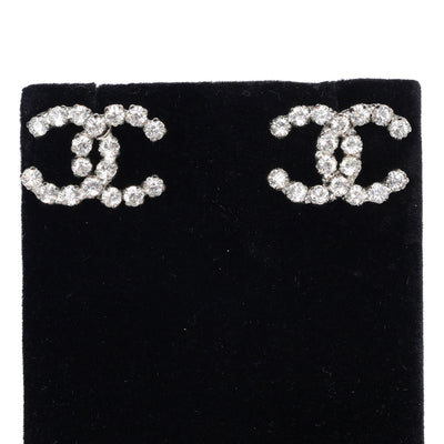 CC Logo Silver Crystal Pierced Earrings