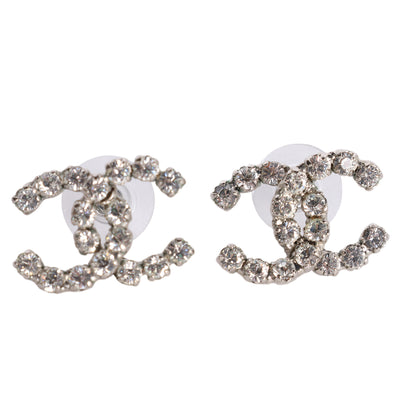 CC Logo Silver Crystal Pierced Earrings