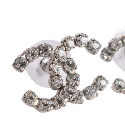 CC Logo Silver Crystal Pierced Earrings