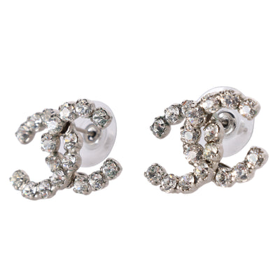 CC Logo Silver Crystal Pierced Earrings
