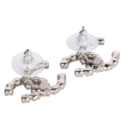 CC Logo Silver Crystal Pierced Earrings