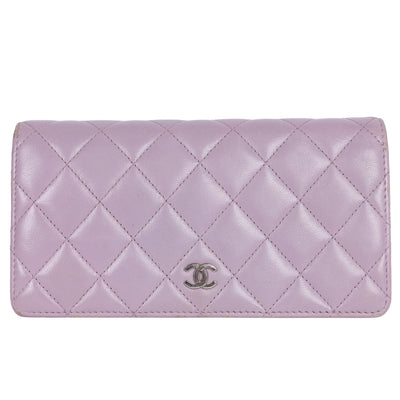 Lambskin Quilted Long Wallet Lavender