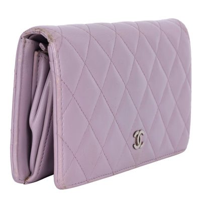 Lambskin Quilted Long Wallet Lavender