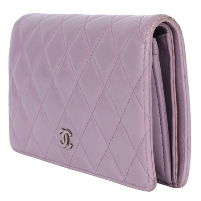 Lambskin Quilted Long Wallet Lavender