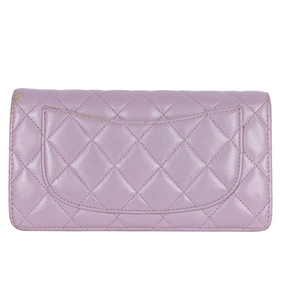 Lambskin Quilted Long Wallet Lavender