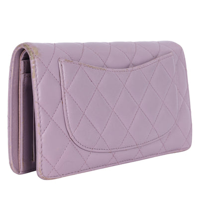 Lambskin Quilted Long Wallet Lavender