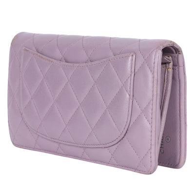 Lambskin Quilted Long Wallet Lavender