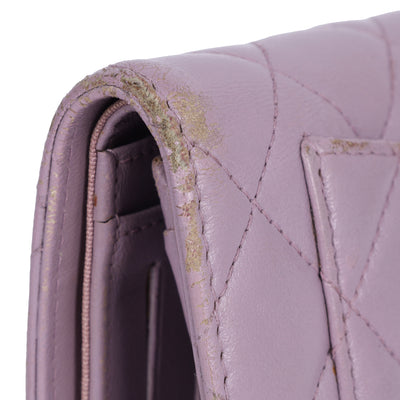 Lambskin Quilted Long Wallet Lavender