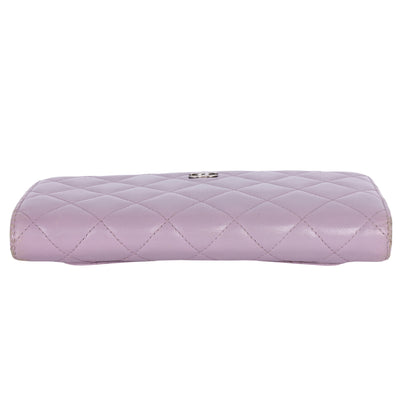 Lambskin Quilted Long Wallet Lavender