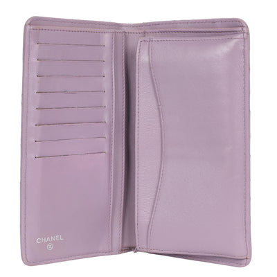 Lambskin Quilted Long Wallet Lavender
