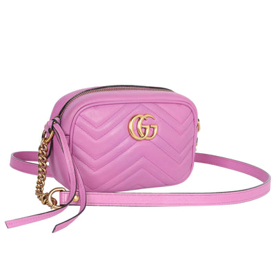 Calfskin Matelasse Small Marmont Chain Shoulder Bag Pink