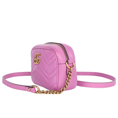 Calfskin Matelasse Small Marmont Chain Shoulder Bag Pink