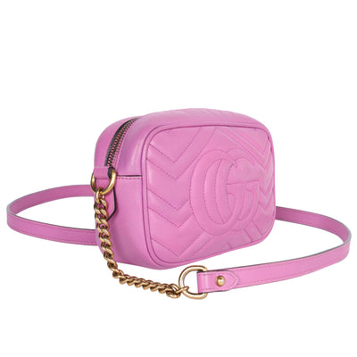 Calfskin Matelasse Small Marmont Chain Shoulder Bag Pink