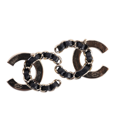 Leather Interlocking CC Stud Earrings