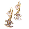 CC logo pink crystal pearl hook dangle earrings