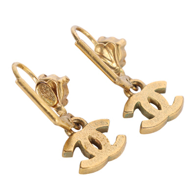 CC logo pink crystal pearl hook dangle earrings