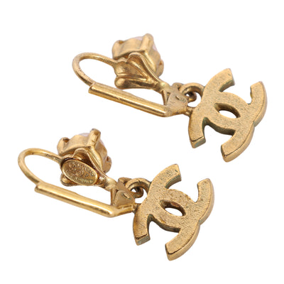 CC logo pink crystal pearl hook dangle earrings