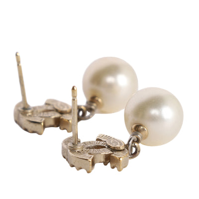 Crystal Pearl CC Drop Earrings Gold