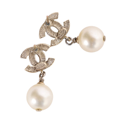 Crystal Pearl CC Drop Earrings Gold