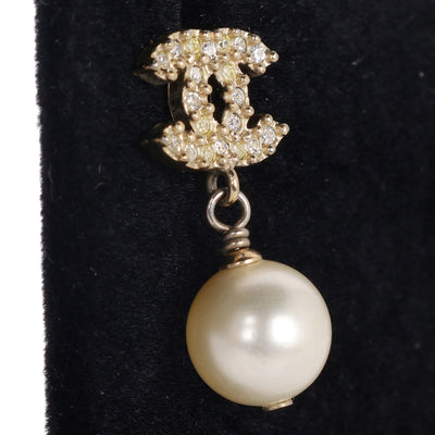 Crystal Pearl CC Drop Earrings Gold
