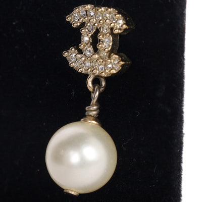 Crystal Pearl CC Drop Earrings Gold
