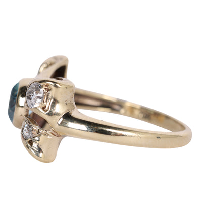 Antique LONDON Blue topaz and Diamond Bow Knot ring