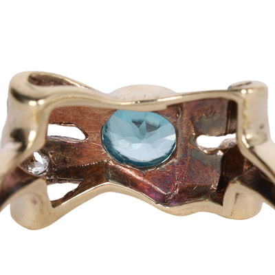 Antique LONDON Blue topaz and Diamond Bow Knot ring