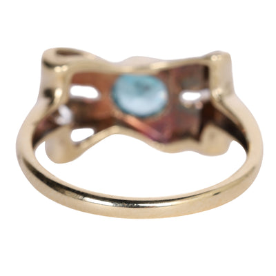 Antique LONDON Blue topaz and Diamond Bow Knot ring