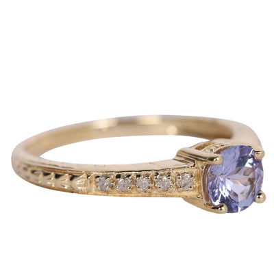 Tanzanite diamond Solitaire ring 14k Round