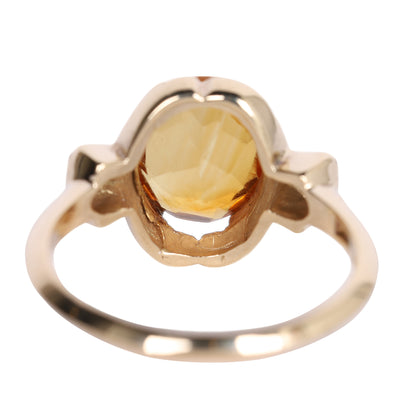 10k Citrine Large solitaire with Diamonds Ring