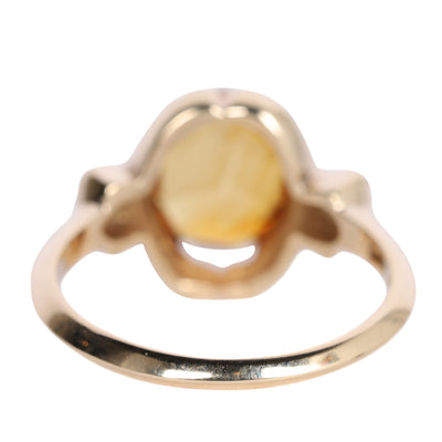 10k Citrine Large solitaire with Diamonds Ring