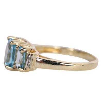 Blue TOPAZ 3 stone past present future ring 10k
