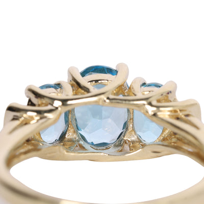 Blue TOPAZ 3 stone past present future ring 10k