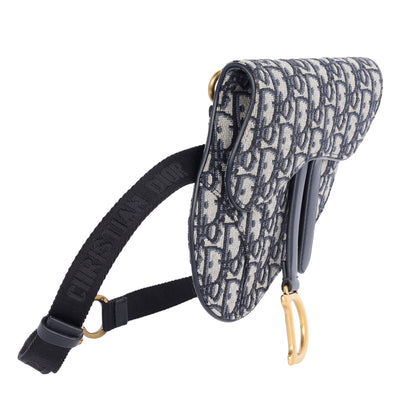 Oblique Saddle Belt Leather Bag Blue