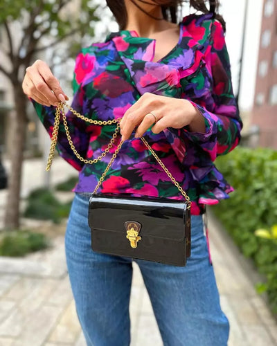 Patent Calfskin Leather Monogram Cherrywood Chain Wallet Black (Authentic)