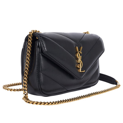 Lambskin Chevron Quilted Mini Loulou Black