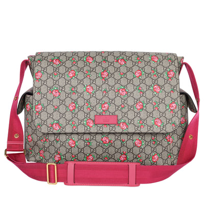 Strawberry Print GG Canvas Diaper Bag Beige Multicolor