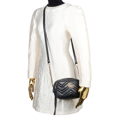 Calfskin Matelasse Mini GG Marmont Chain Shoulder Bag Black