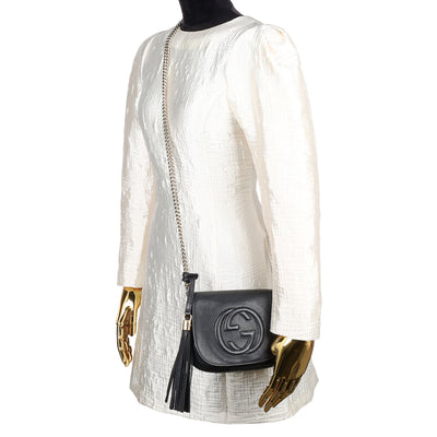 Pebbled Calfskin Small Soho Flap Crossbody Black