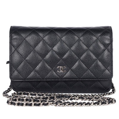 Caviar Leather Mini Wallet On A Chain Quilted Front Flap