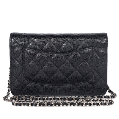 Caviar Leather Mini Wallet On A Chain Quilted Front Flap