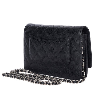 Caviar Leather Mini Wallet On A Chain Quilted Front Flap