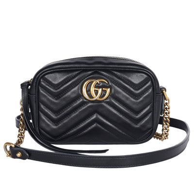 Calfskin Matelasse Mini GG Marmont Chain Shoulder Bag Black