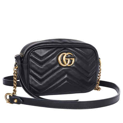 Calfskin Matelasse Mini GG Marmont Chain Shoulder Bag Black